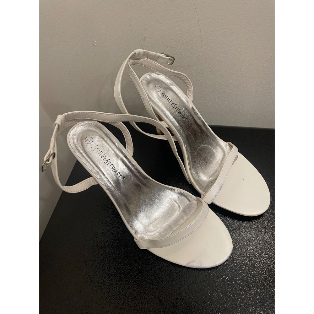 Ashley Stewart White Ankle Strap Stiletto Heels 12W